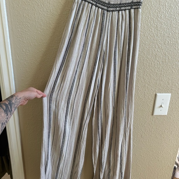 Rewash Pants - Rewash Black and Cream Striped Wide-Leg Jumpsuit